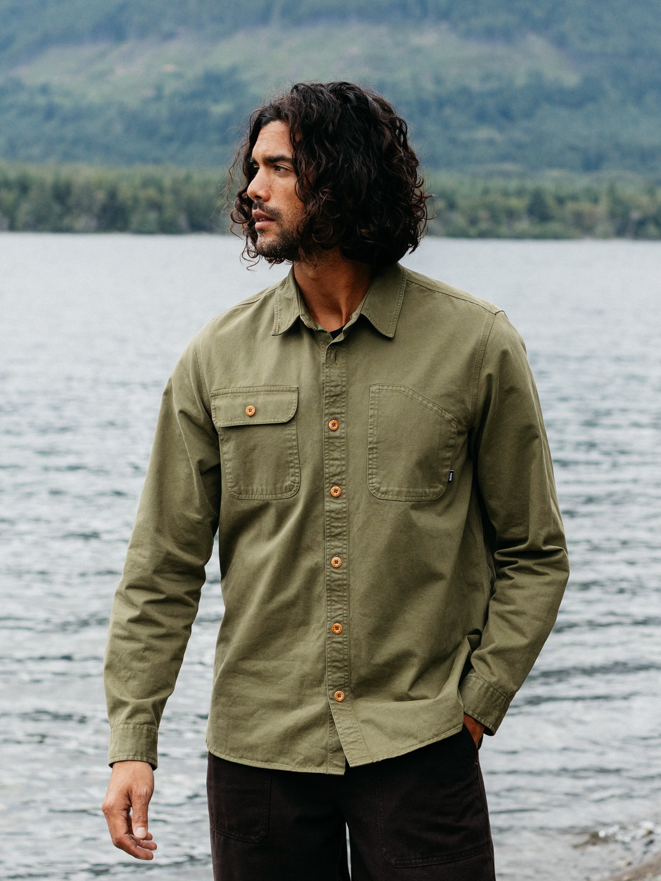 Men Organic Cotton Shirt in Seagrass - Eddystone
