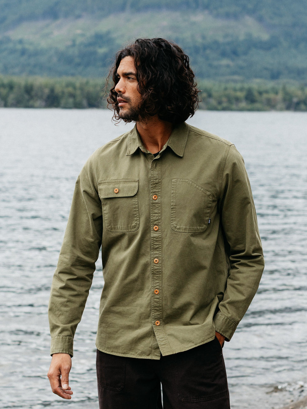 Men Organic Cotton Shirt in Seagrass - Eddystone