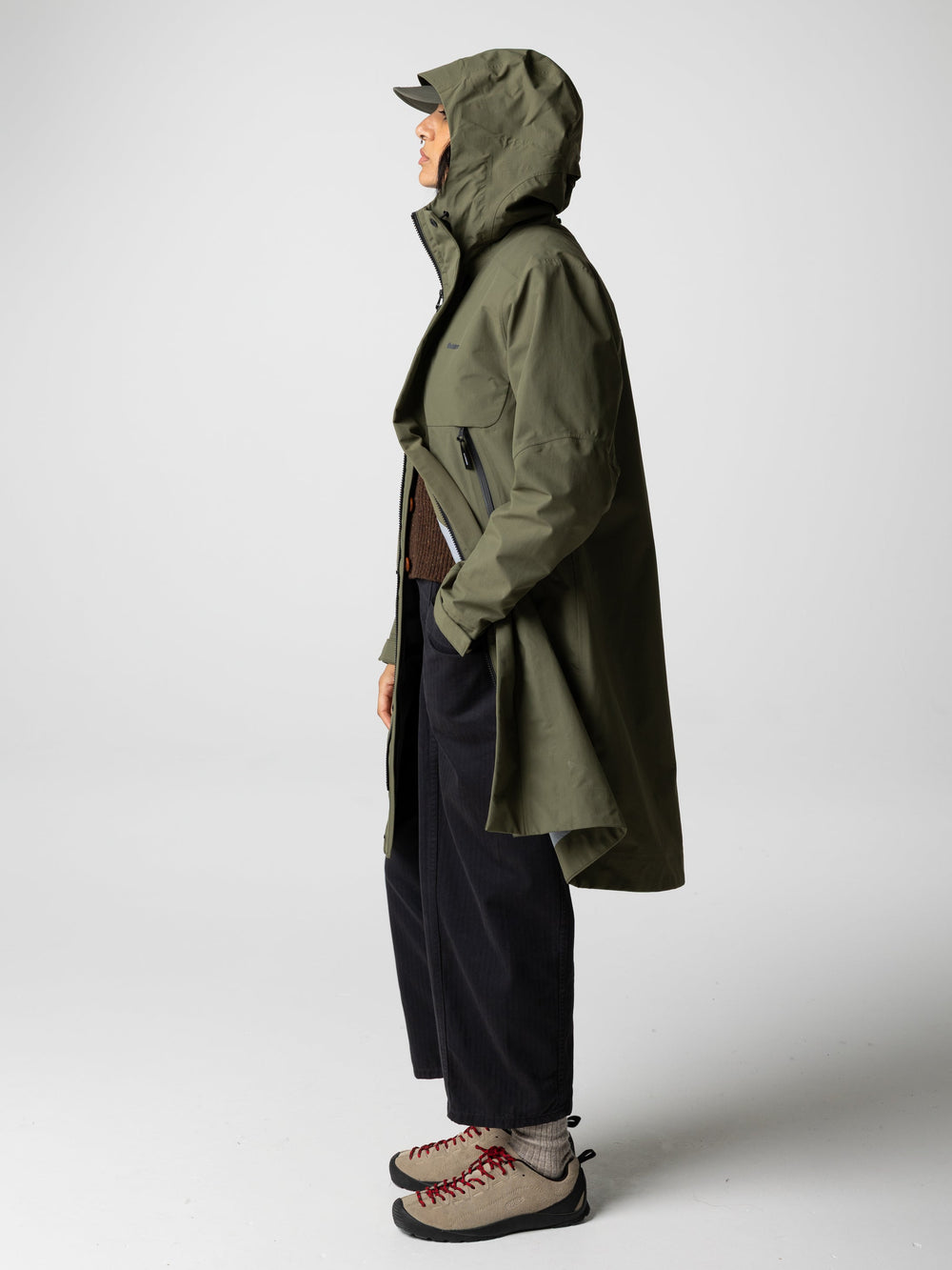 Women Recycled Longline Waterproof Jacket in Olive - Stormbird