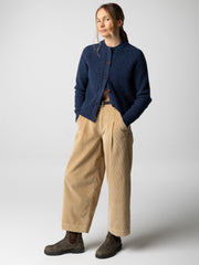 Women Wool Crew Neck Cardigan in Navy - Mora