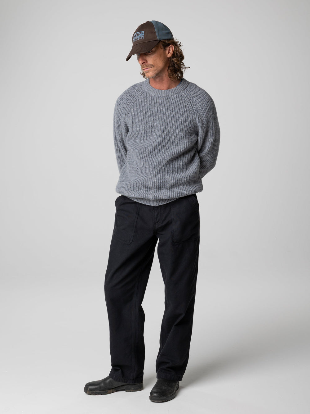 Men Wool Jumper in Grey Blue - Mora