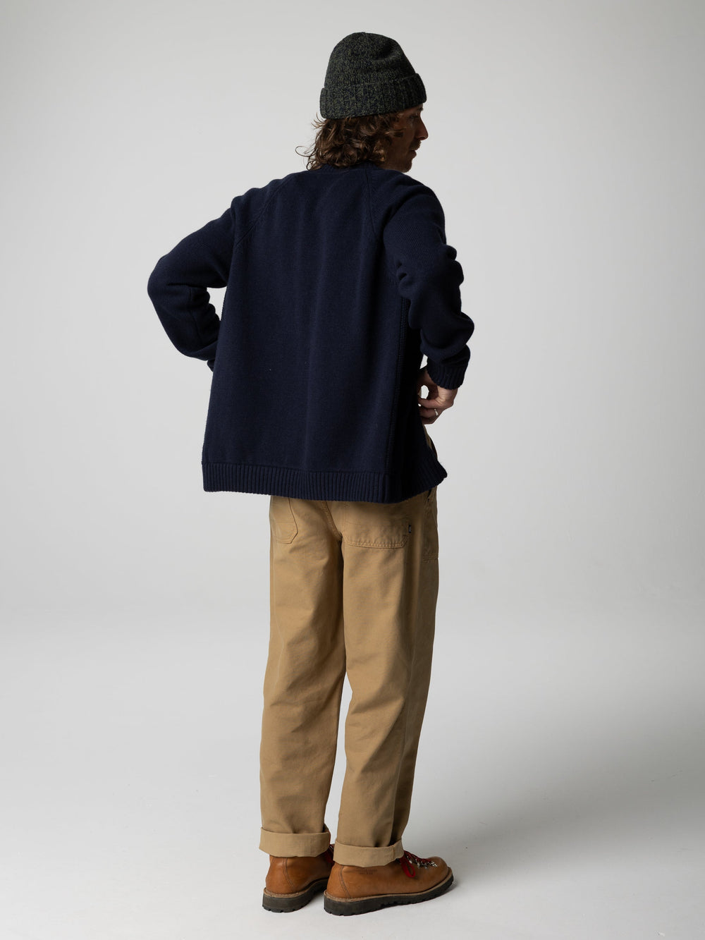 Men Wool Knit Cardigan in Navy - Polperro