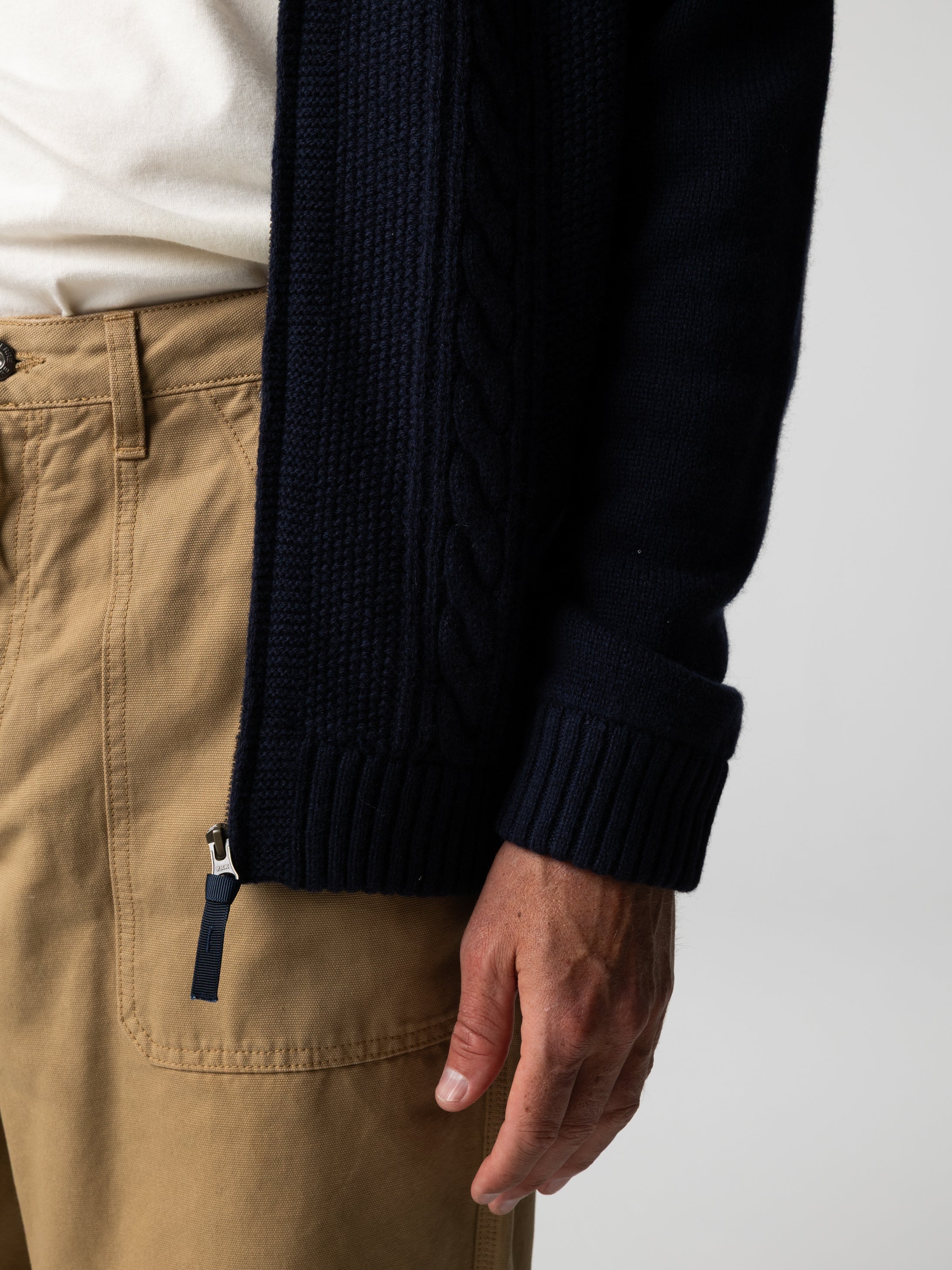 Men Wool Knit Cardigan in Navy - Polperro