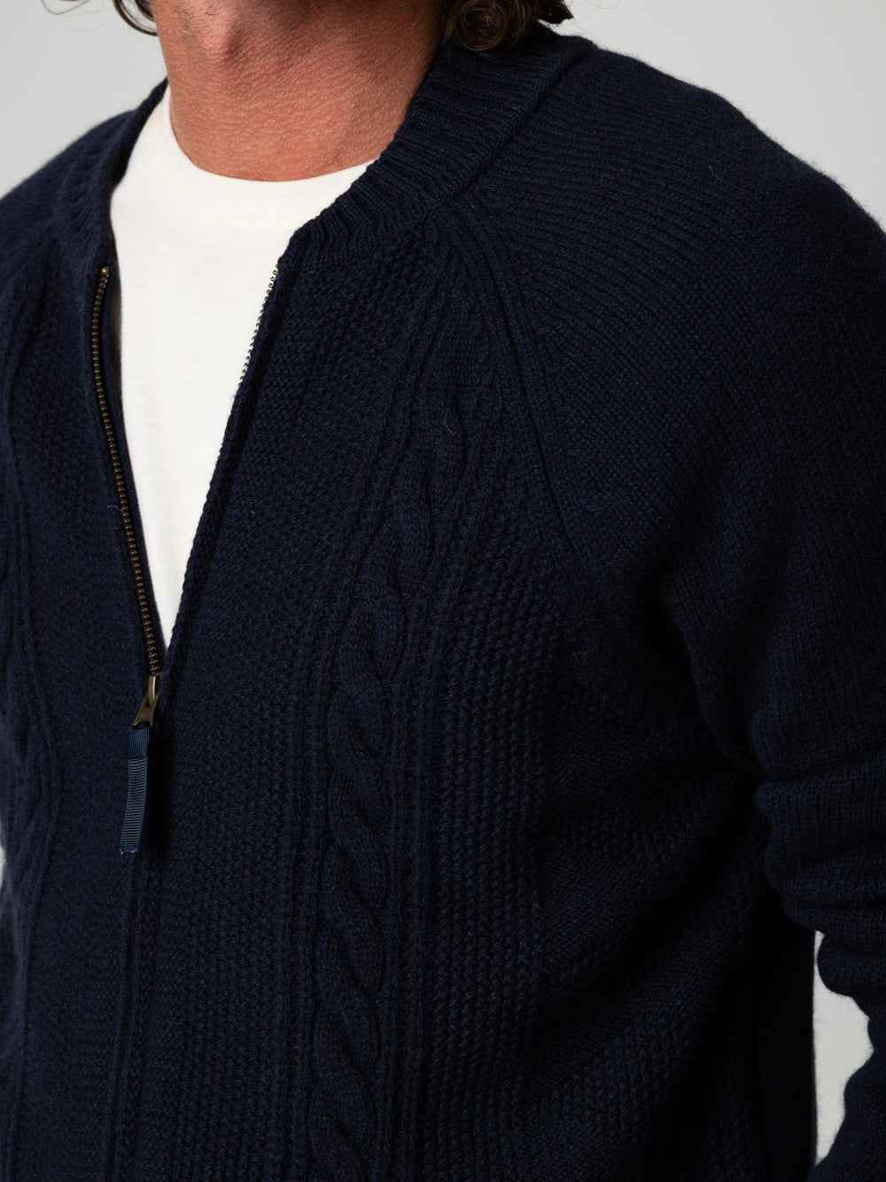 Men Wool Knit Cardigan in Navy - Polperro