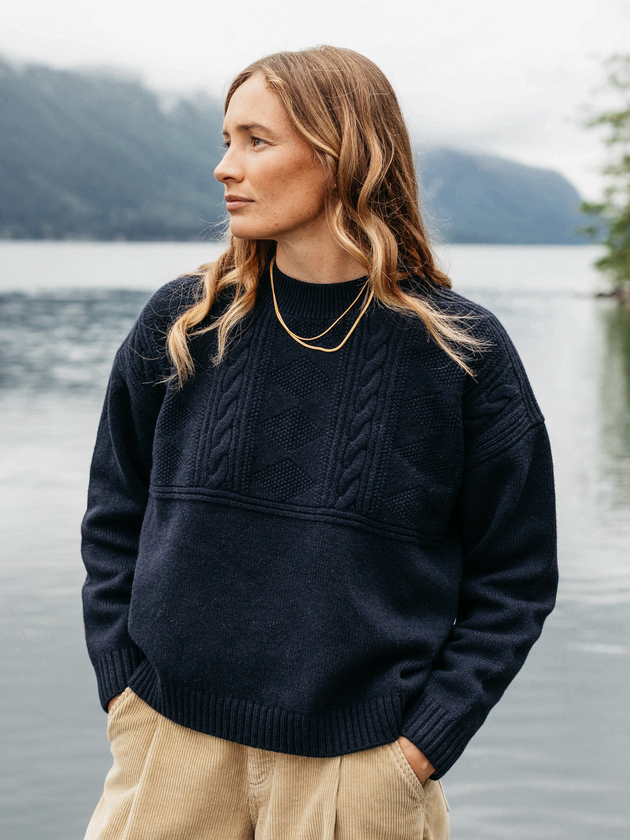 Women Wool Knit Jumper in Navy - Polperro