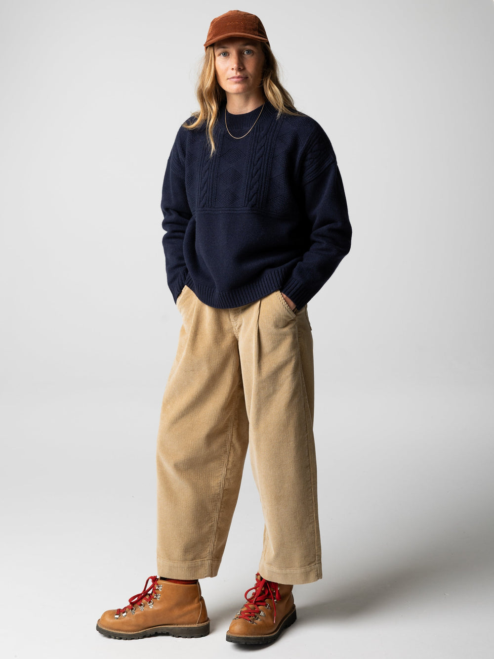 Women Wool Knit Jumper in Navy - Polperro