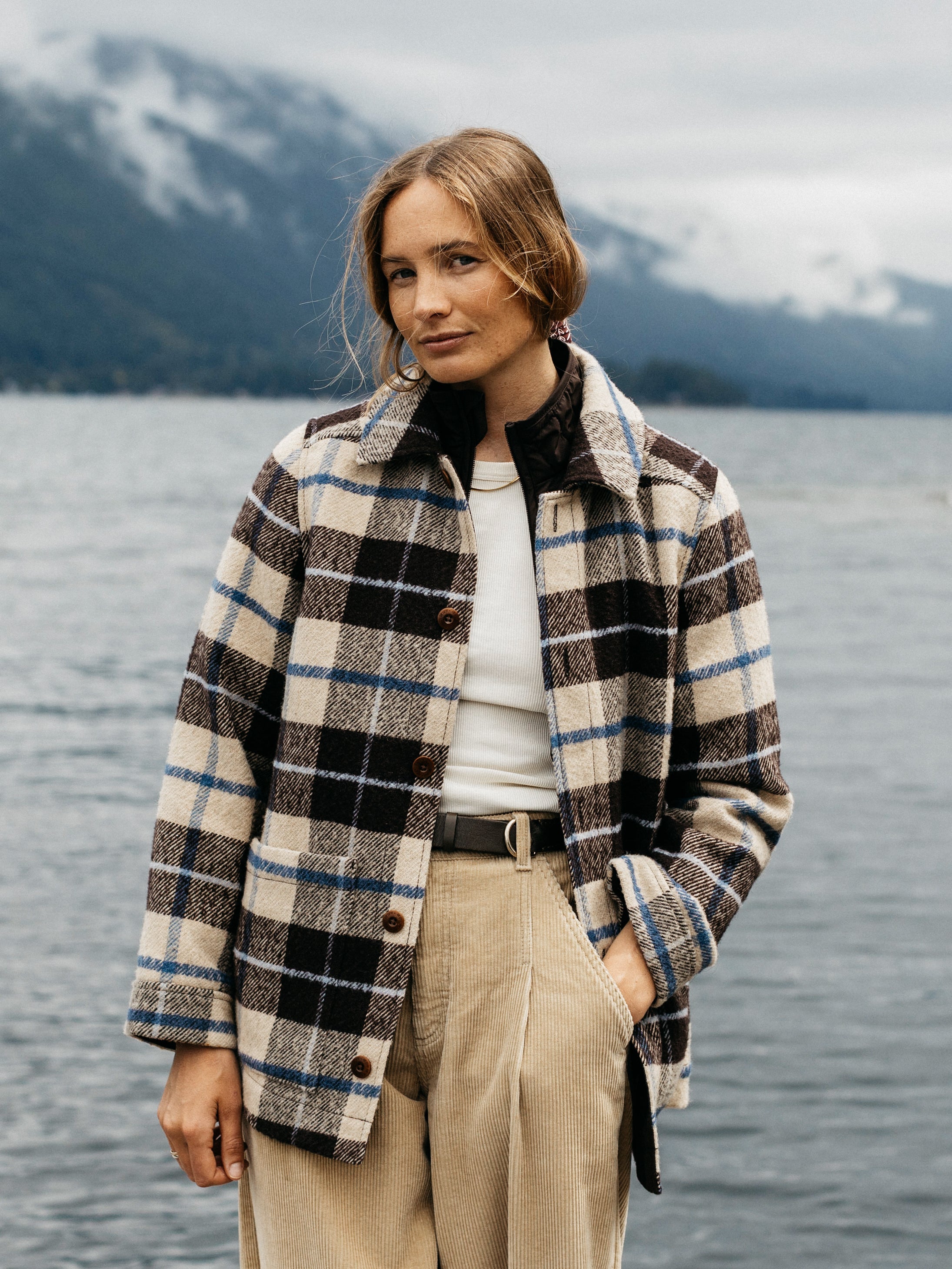 Women Wool Blend Blanket Jacket in Calico Multi - Stowe