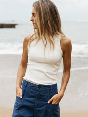 Women Organic White Ribbed Vest - Powes