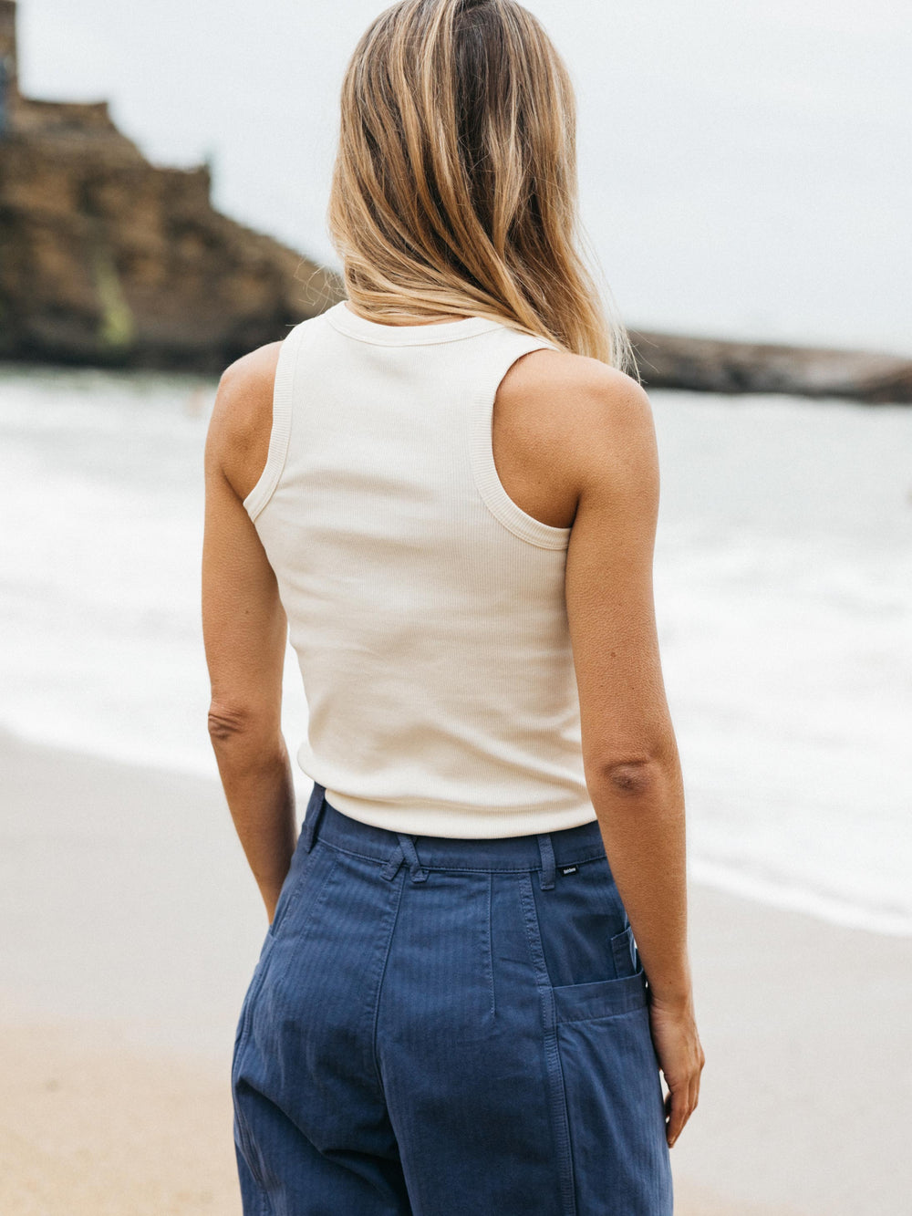 Women Organic White Ribbed Vest - Powes