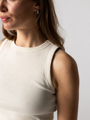 Women Organic White Ribbed Vest - Powes