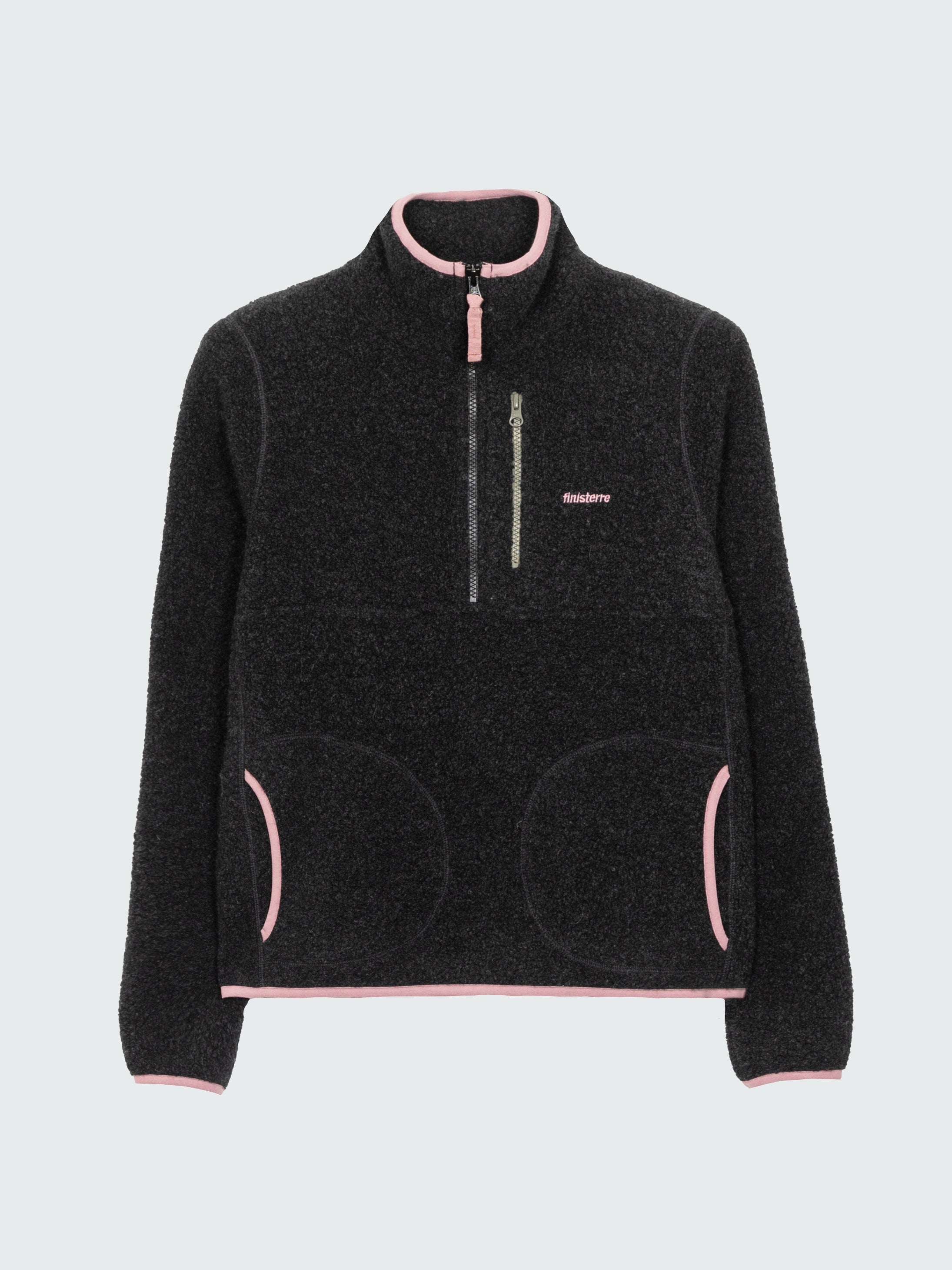 Women Recycled Wool 1/4 Zip Fleece in Raven Black - Hegen