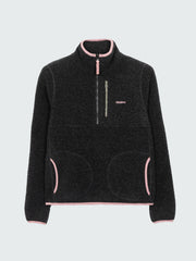 Women Recycled Wool 1/4 Zip Fleece in Raven Black - Hegen
