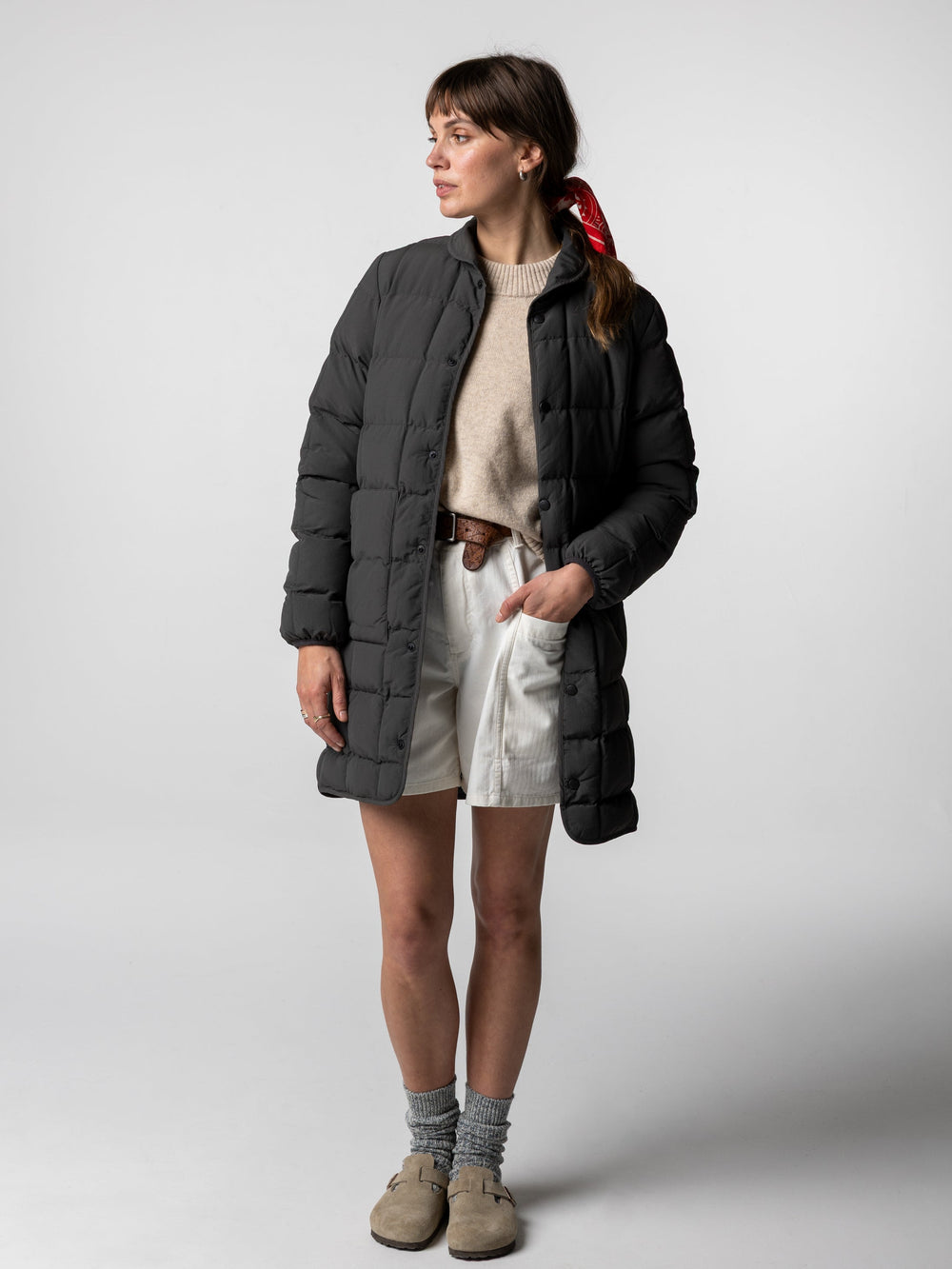 Women Recycled Quilted Coat in Raven Black - Lapwing