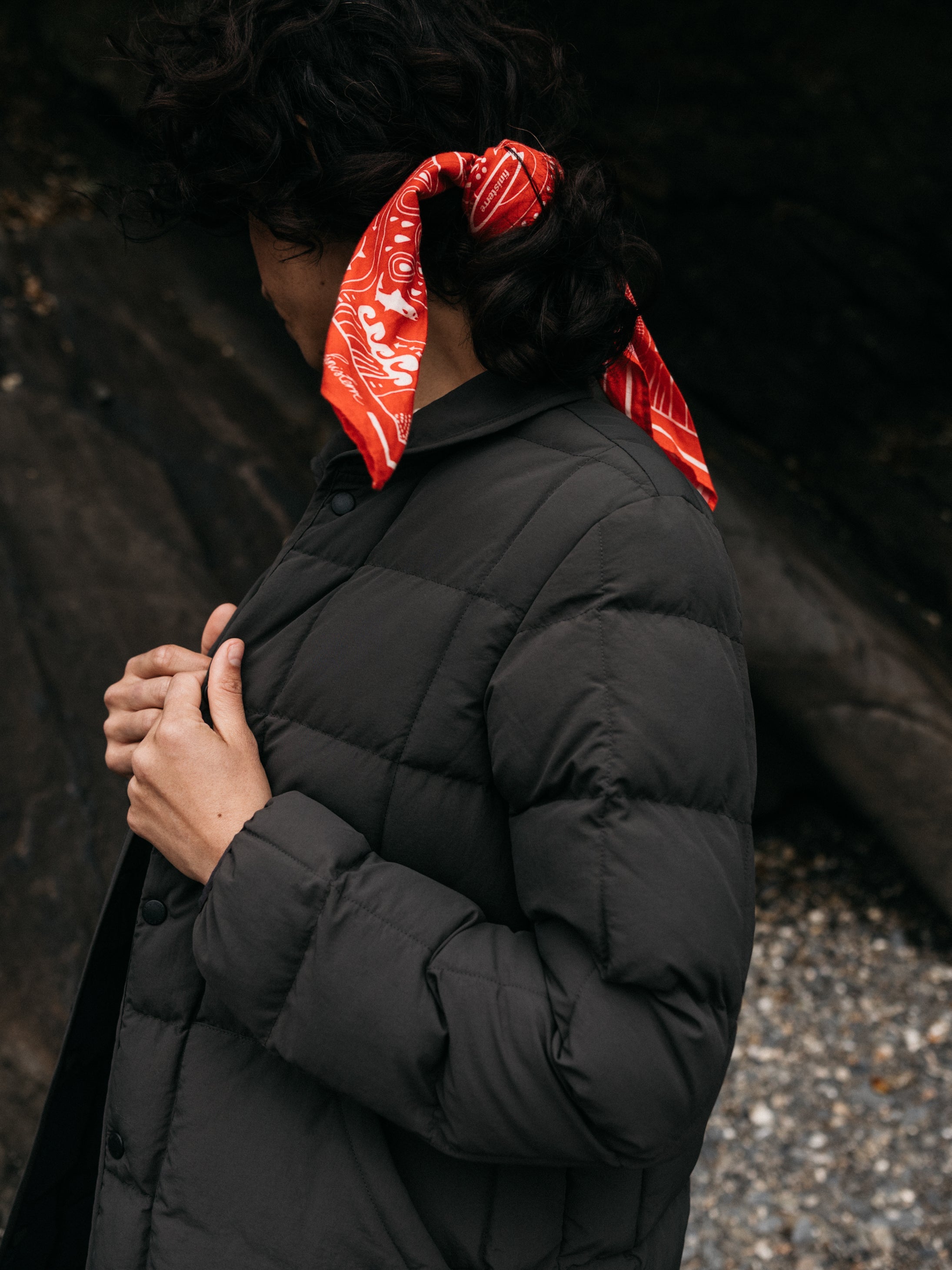 Women Recycled Quilted Coat in Raven Black - Lapwing