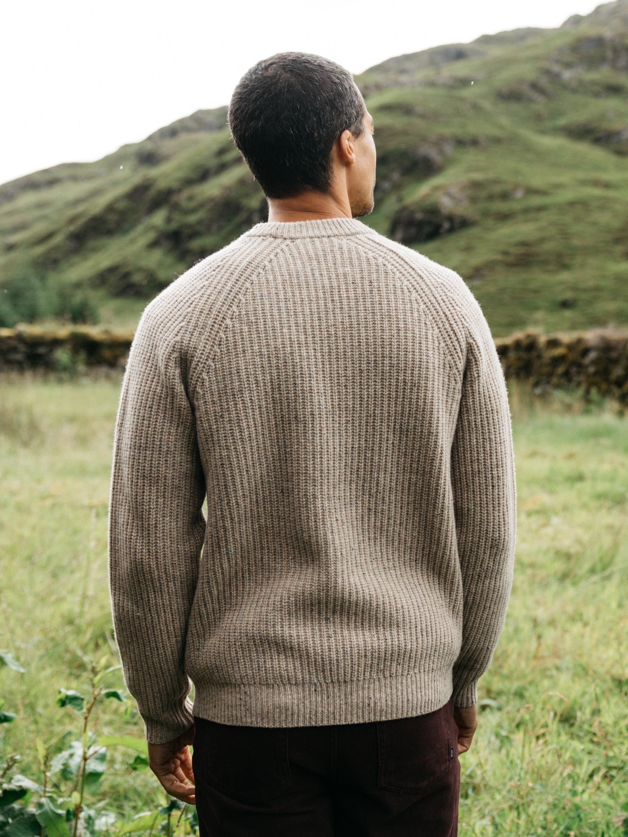 Men Wool Knit Jumper in Oatmeal - Mora
