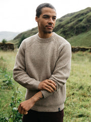 Men Wool Knit Jumper in Oatmeal - Mora