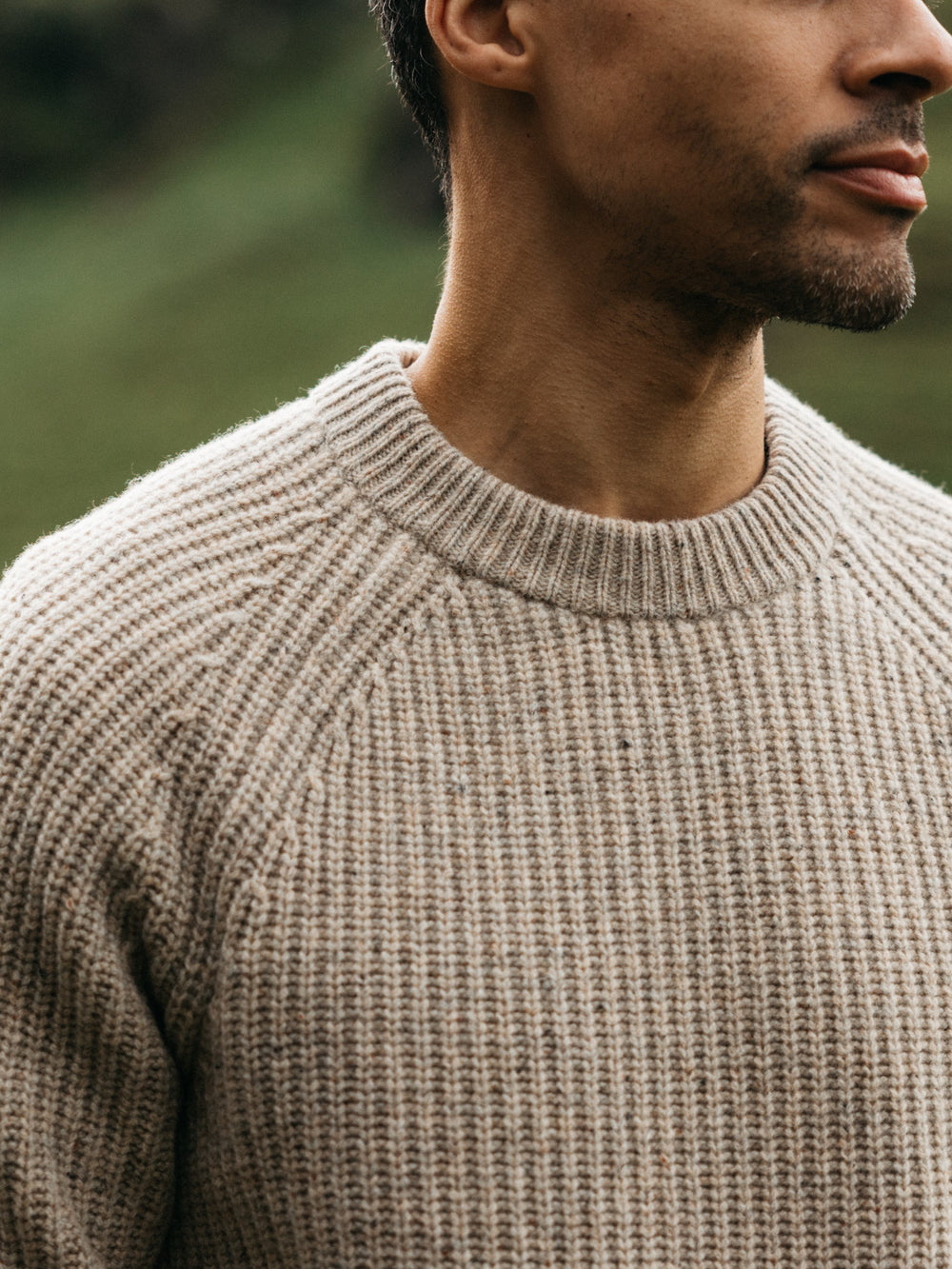 Men Wool Knit Jumper in Oatmeal - Mora