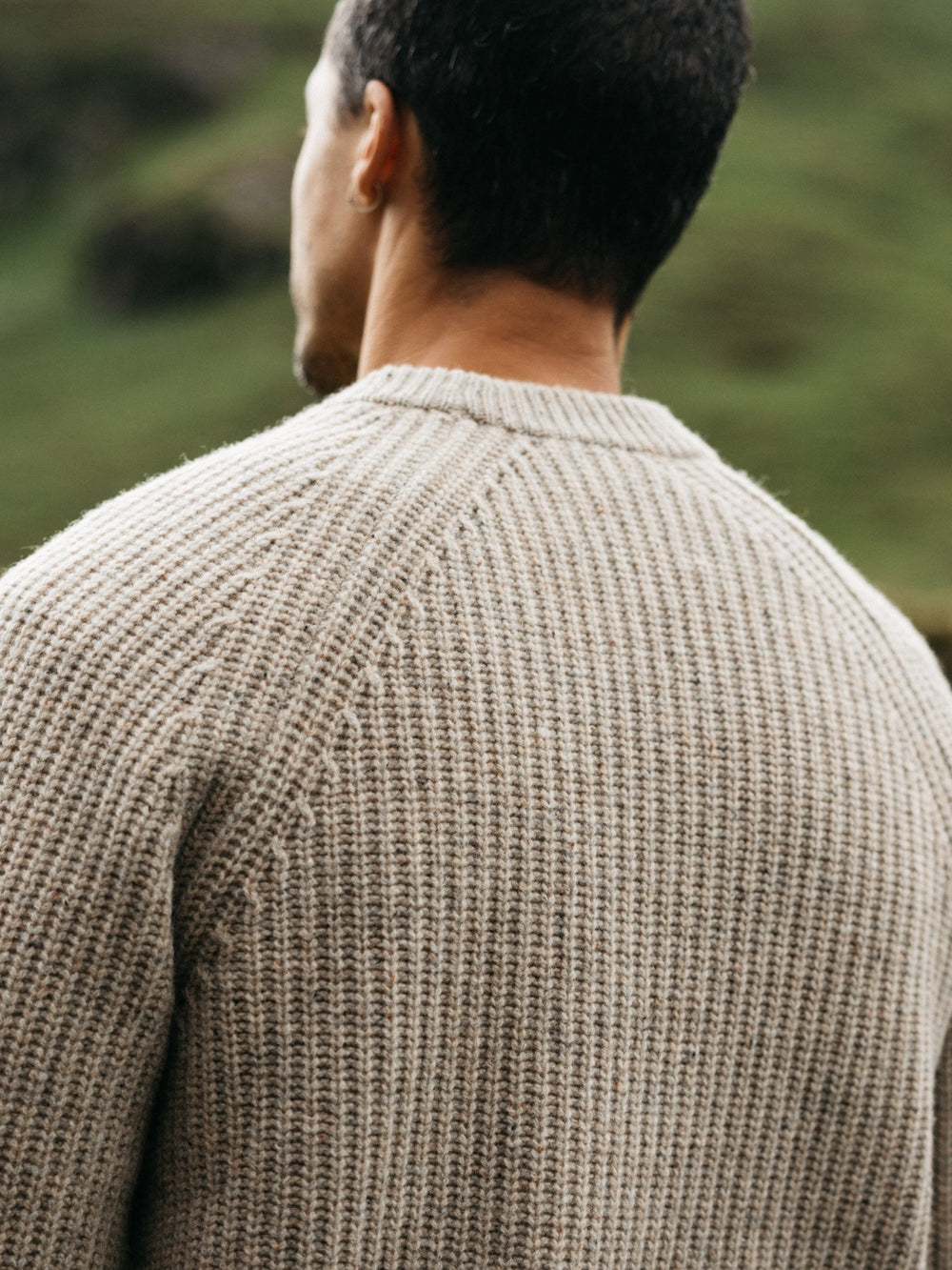 Men Wool Knit Jumper in Oatmeal - Mora